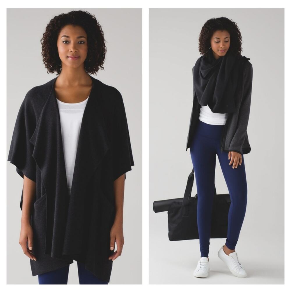 Lululemon Heathered Black After Asana Wrap Sweater One Size